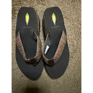 Women's VOLATILE Brown & Black Wedge Flip Flop Sandals Size 7